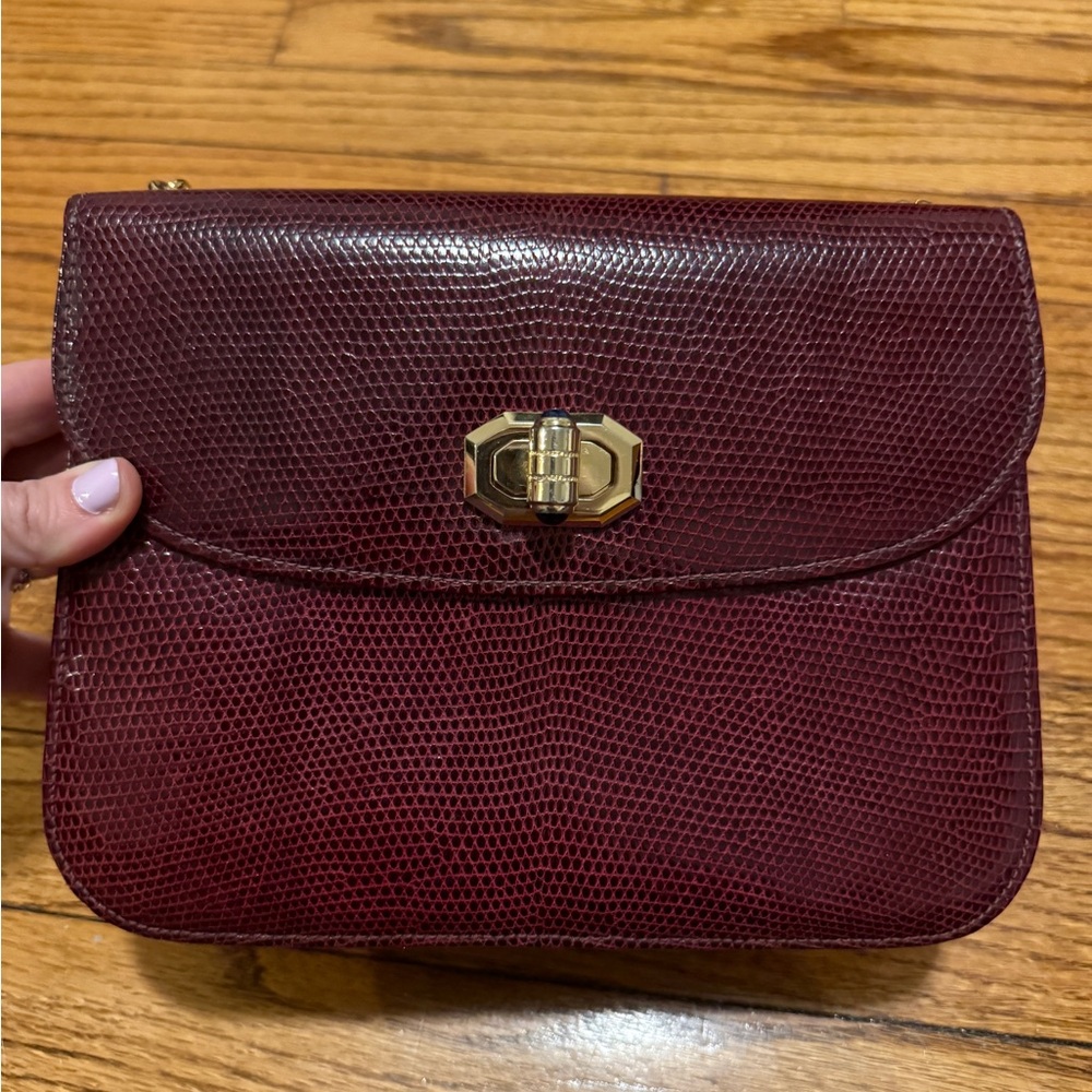 Gucci Karung Exotic Leather Burgundy Shoulder bag with Chain Authentic Vintage